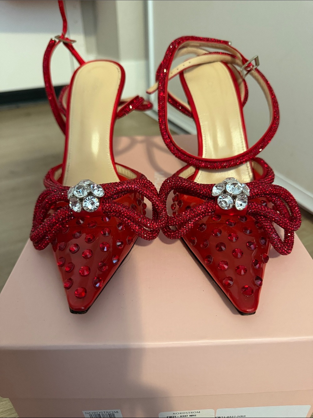 Mach & Mach Double Bow Crystallized Pointed-Toe Slingback Heels